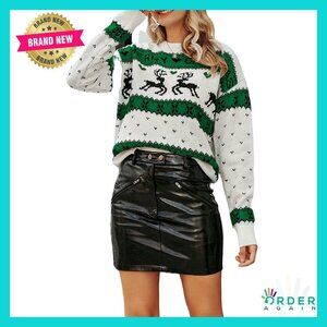 Cute Reindeer Christmas Sweater Long Sleeve Knit Pullover Ugly Holiday